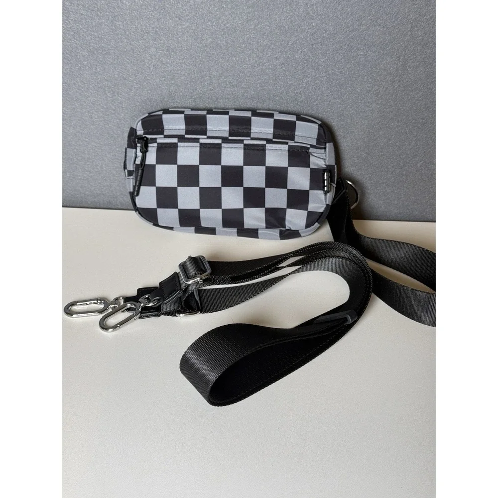 Iris & Rainbow Carry All Wallet Crossbody & Wristlet Strap Black Gray Checkered